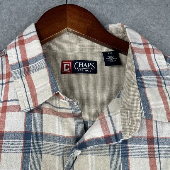 Chaps Seacoast Wash Shirt Large Colorful Plaid Button Up Short Sleeve New NWT - Picture 5 of 10